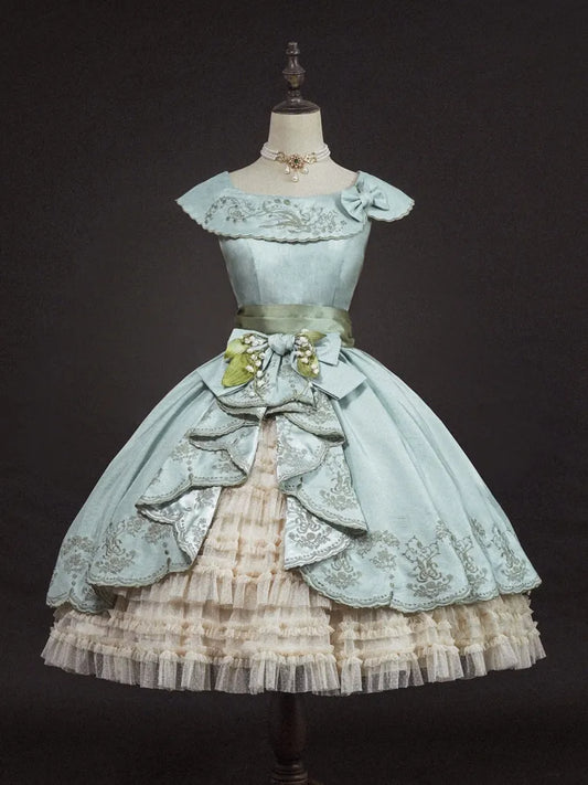 von Lily Slit the Ruffle Classic Stickerei Kleid Rock Cascading Valley Hellgrün Seite Lolita