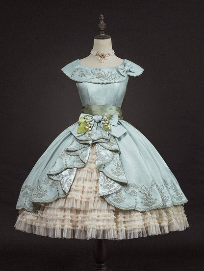 Waist Layered Lolita Skirt Under Beige Elastic Ruffles