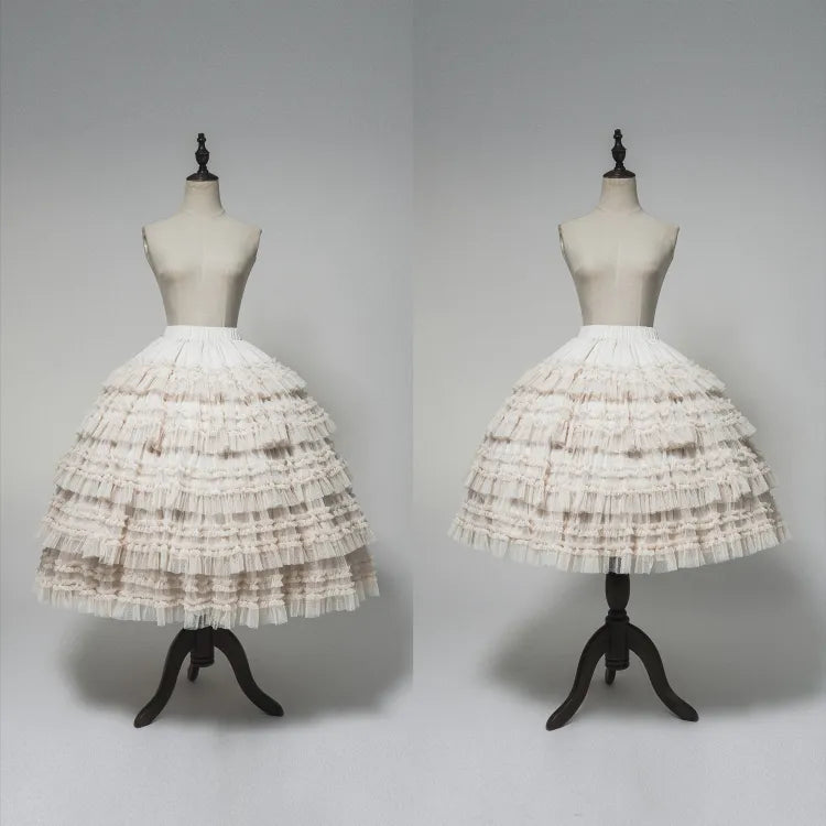 Ruffles Layered Beige Elastic Waist Skirt Under