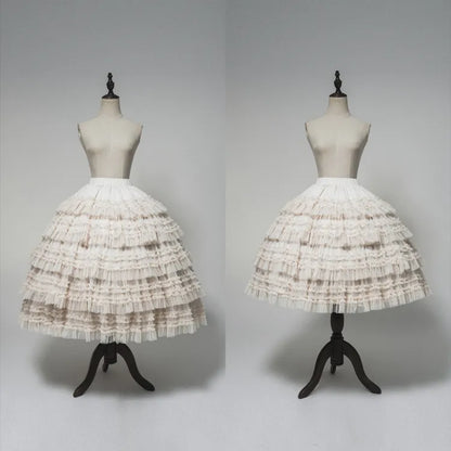 Ruffles Layered Beige Elastic Waist Skirt Under