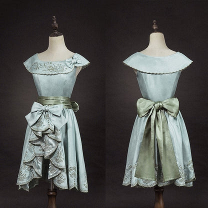 Dress Cascading of Lolita Valley Green Slit Lily Embroidery Light Ruffle Side Classic the with