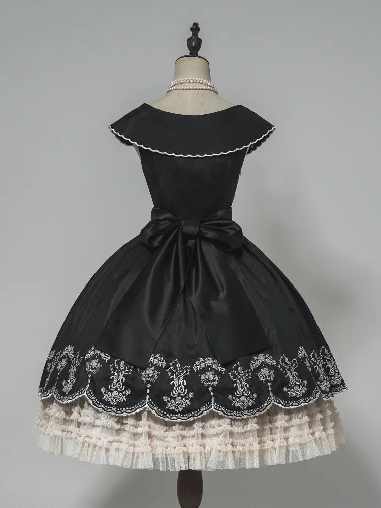 Lily Stickerei Kleid Beige Lolita Valley of Black Classic die