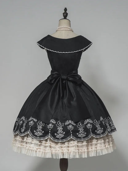 Lily Stickerei Kleid Beige Lolita Valley of Black Classic die