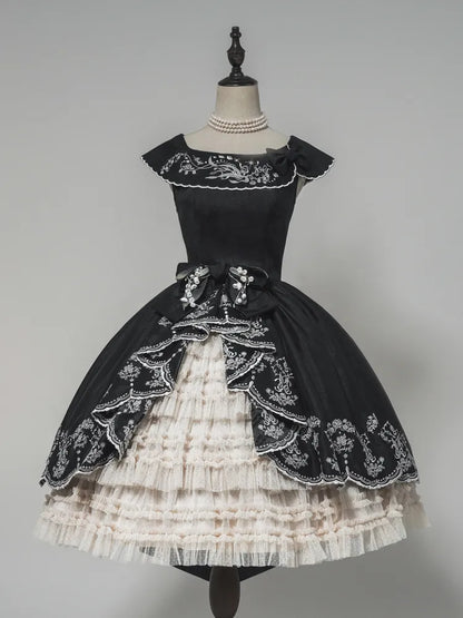 Lily Stickerei Kleid Beige Lolita Valley of Black Classic die