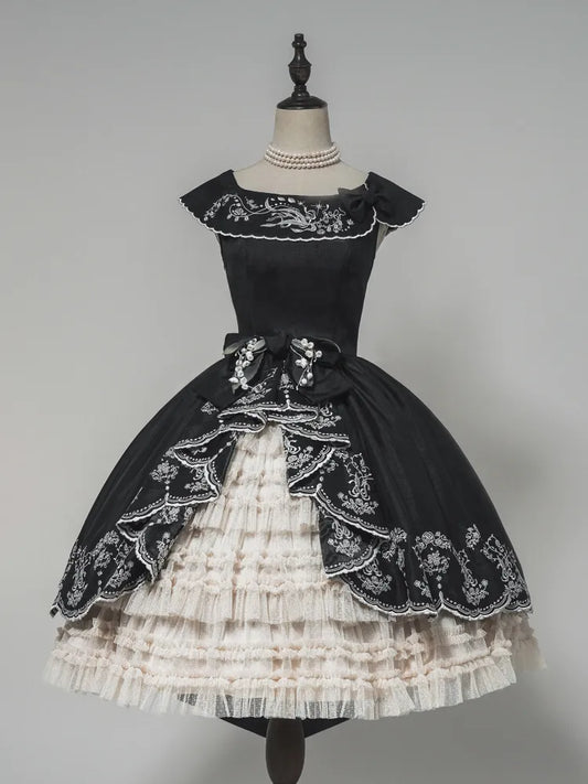 Lily Stickerei Kleid Beige Lolita Valley of Black Classic die