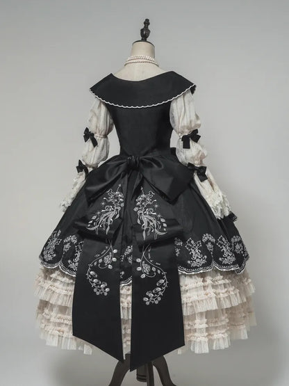 Lily Stickerei Kleid Beige Lolita Valley of Black Classic die