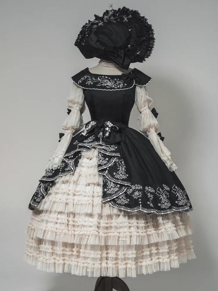 Lily Stickerei Kleid Beige Lolita Valley of Black Classic die