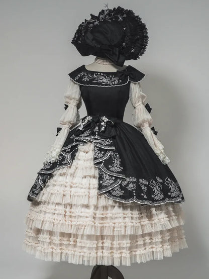 Lily Stickerei Kleid Beige Lolita Valley of Black Classic die