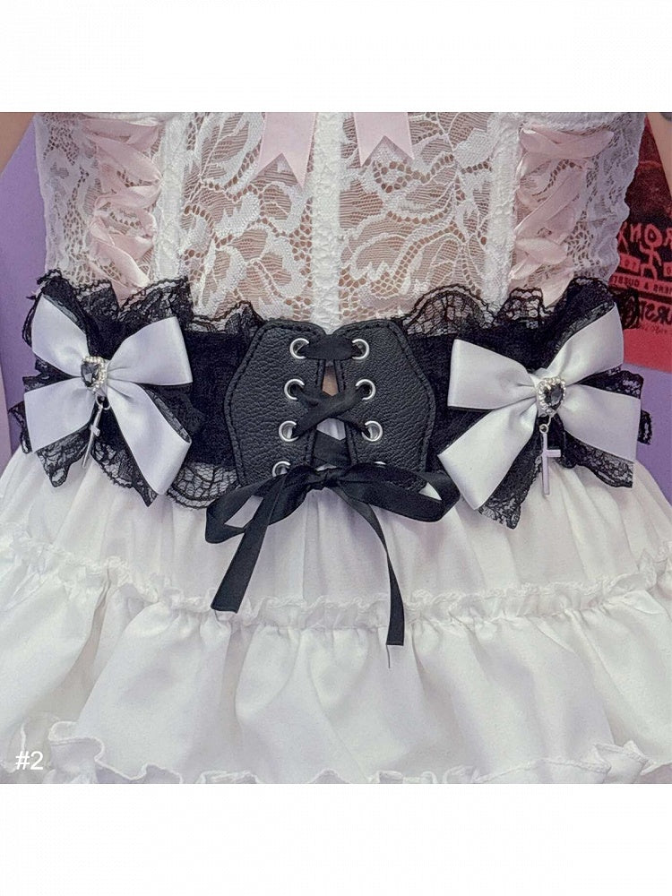 Y2K Lace Belt with Bow Peach - Peach Captain