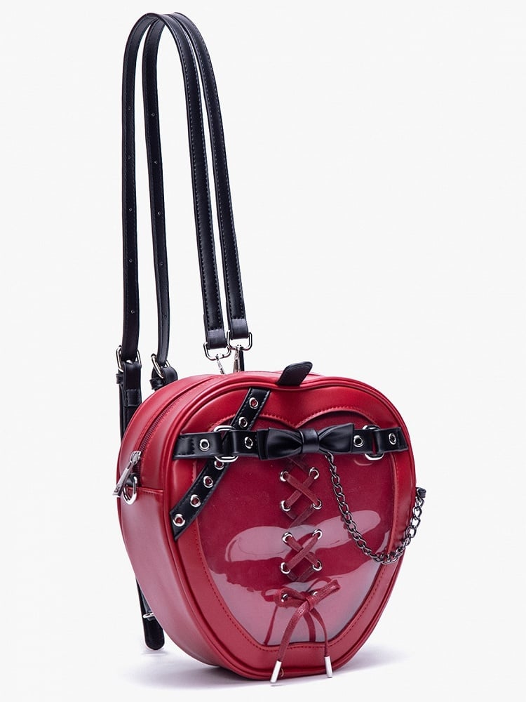 Charming Red Apple-Shaped 2-Way Ita Backpack With Black Belt And Bow Accents Small