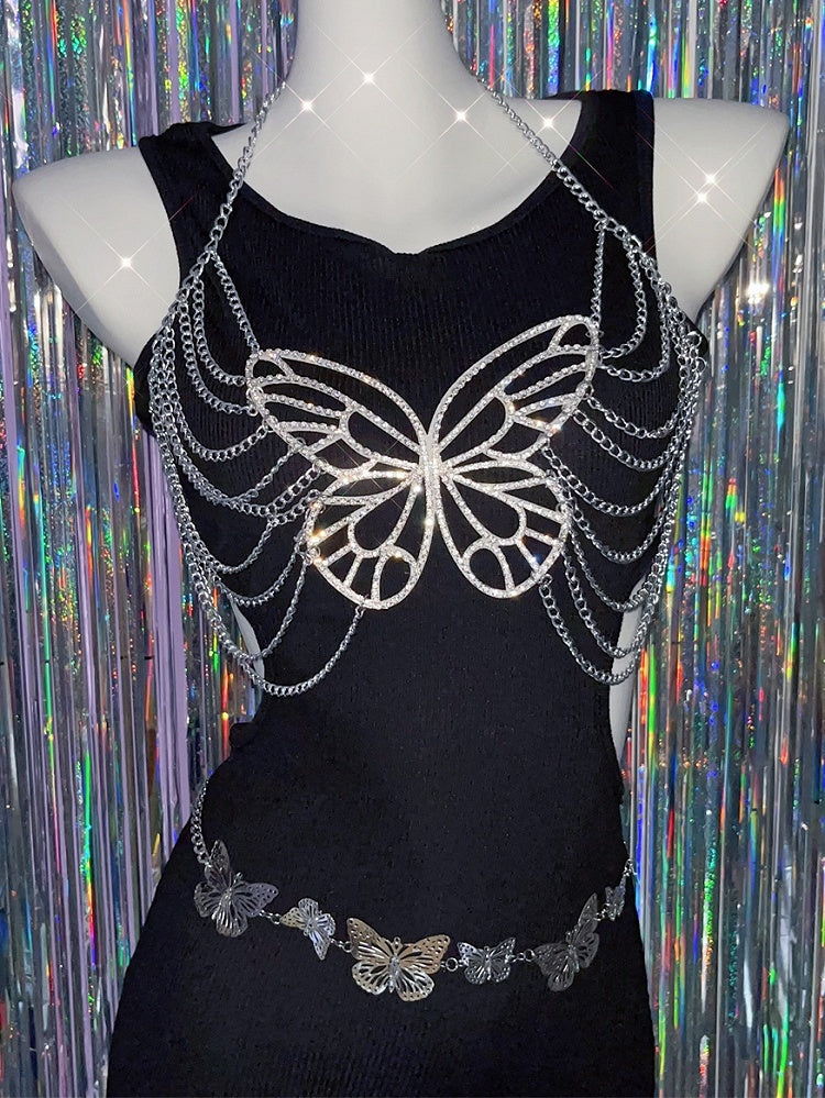 チェーンチェスト ギャルファッション バタフライ シルバー