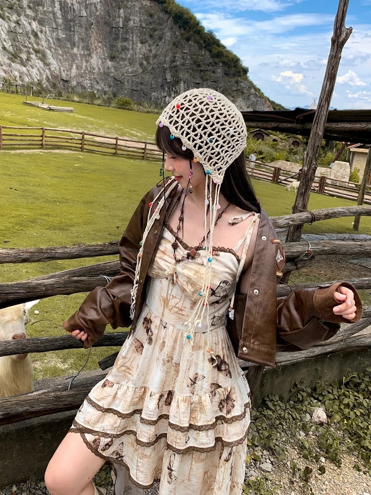 Brown Badge Autumn for Appliques Vintage PU Jacket