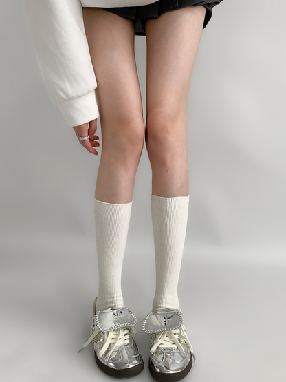 Calf Vertical-Stripe Socks Pattern Gray/Cream White/White