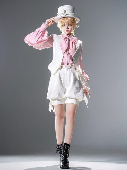 Bowtie Ouji Long Bishop Sleeves Shirt with Pink Lolita