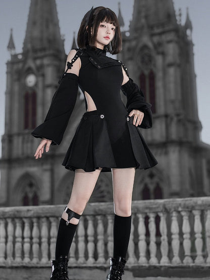 Gothic Lolita Dress & Short Pants Set - Asymmetrical with Detachable Sleeves - Unknown Star