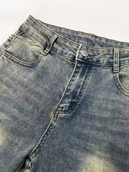 Faded Glamorous Holes Design Wash Bittersweet Silhouette Jeans Distressed Blue Flare
