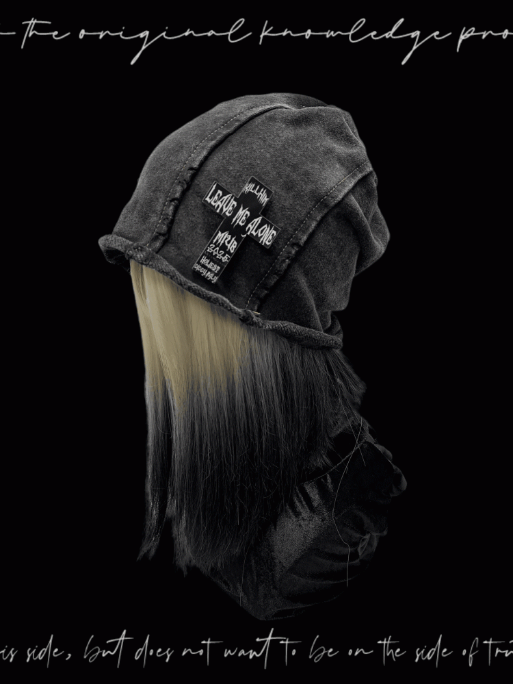 Y2K Rolled Hem Hat Rock Accent Punk Cross Black/Blue