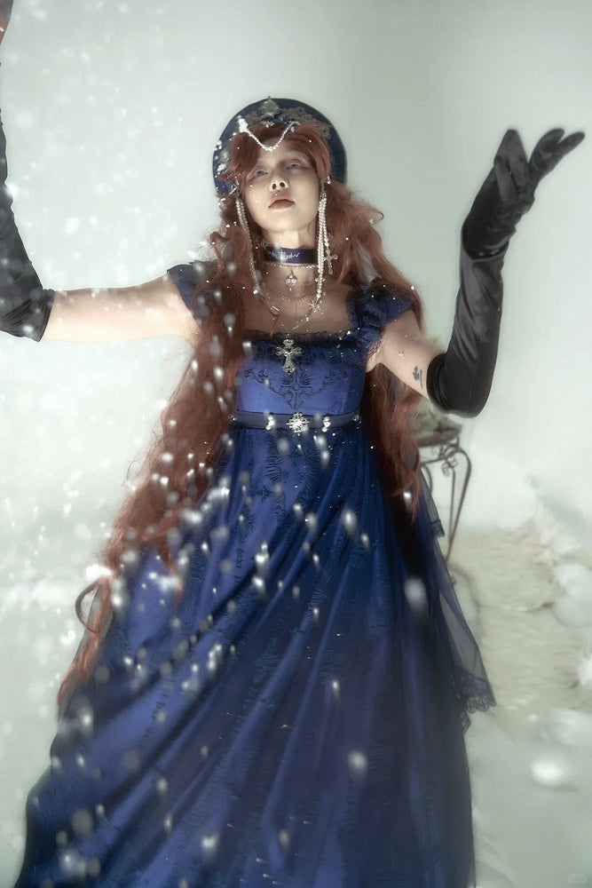 Dark Blue Cathedral Empire Waist Dress Gothic Lolita JSK