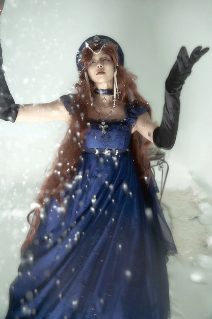 Dark Blue Cathedral Empire Waist Dress Gothic Lolita JSK