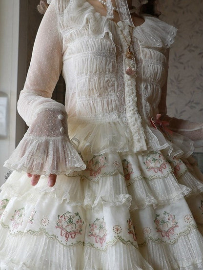 Chemisier long blanc à manches à volants élégant Lolita