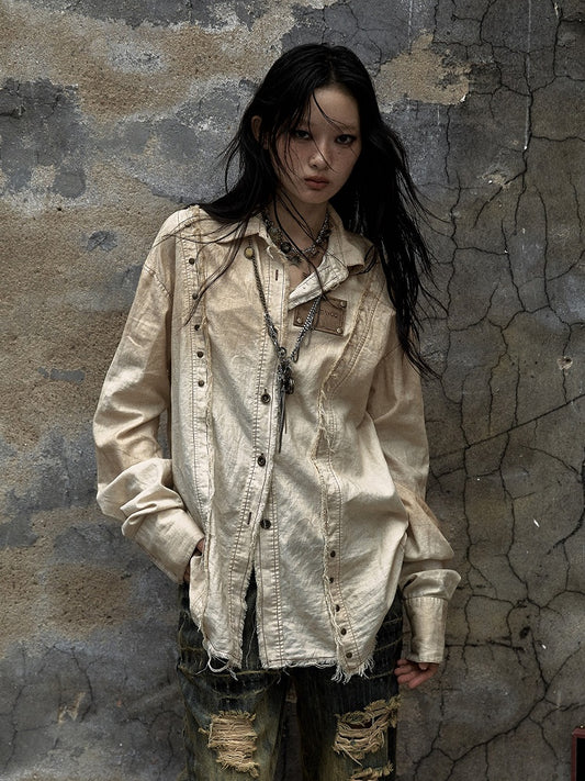 Distressed Shirt Cotton-linen Vintage Punk White