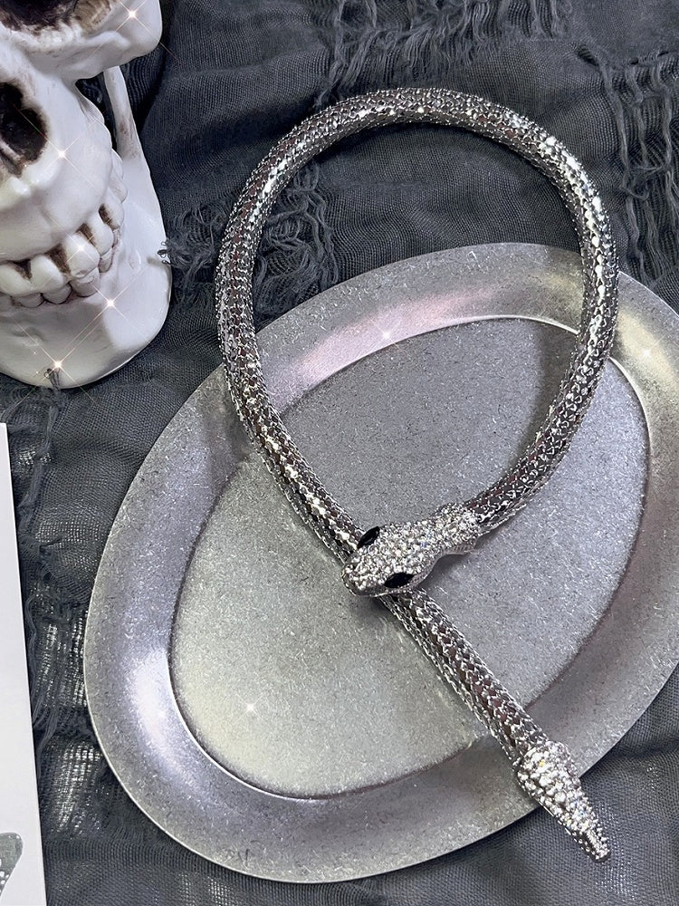 Silver Design Bangle Snake Set With Necklace