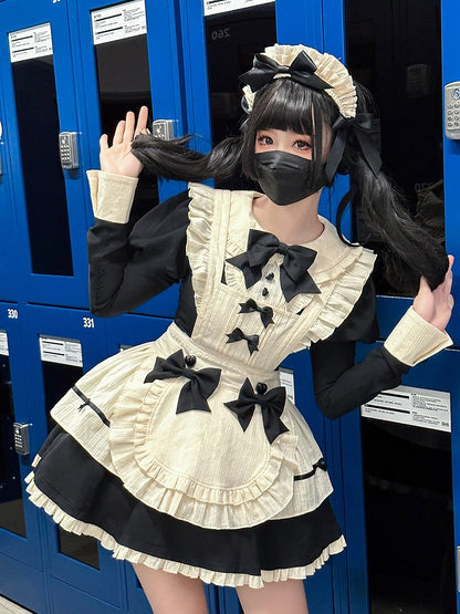 Detachable Short Lolita Apron KC + Dress Maid Sleeves Black