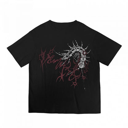 Print Dark Gothic T-Shirt with Centipede Aesthetic White/Black