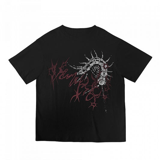 Print Dark Gothic T-Shirt with Centipede Aesthetic White/Black
