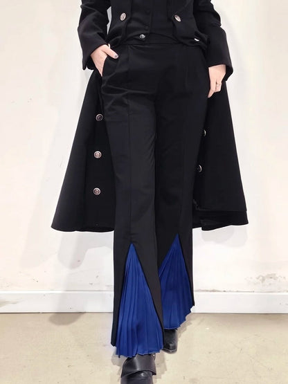 Lolita ) + Cuffs Pants Blue ( Dark Pleated Ouji Detachable Black with Foldover Red High Waist