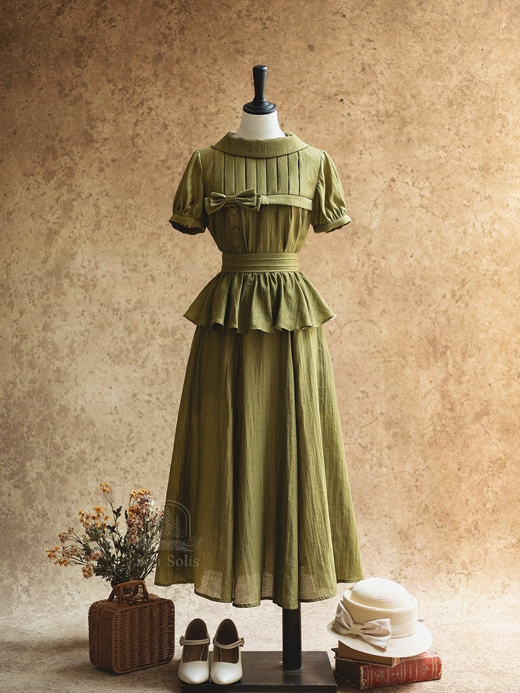 Chic Forest Green Summer Two-Piece with Bow Accents and Frilled Trim - Forest Wardrobe