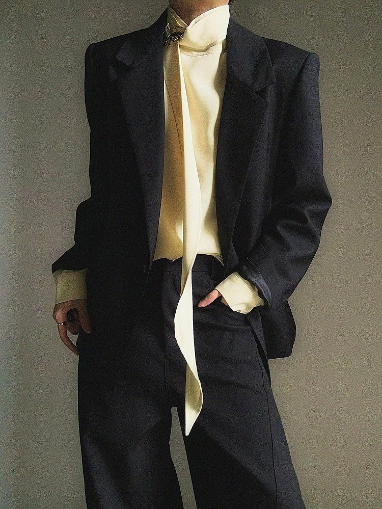 Yellow with Neck Prince Flowing Design Ouji Shirt Ribbon Mock - Accents