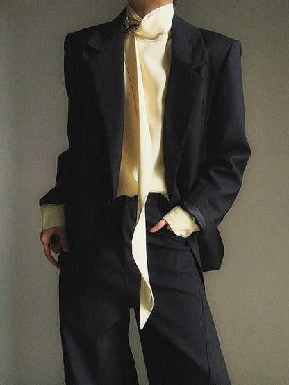 Yellow with Neck Prince Flowing Design Ouji Shirt Ribbon Mock - Accents