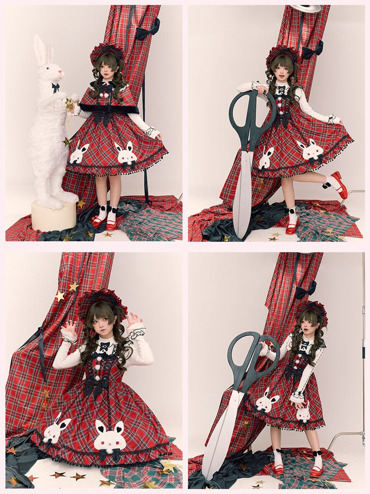 Christmas Red Plaid Ruffled Brim Bonnet