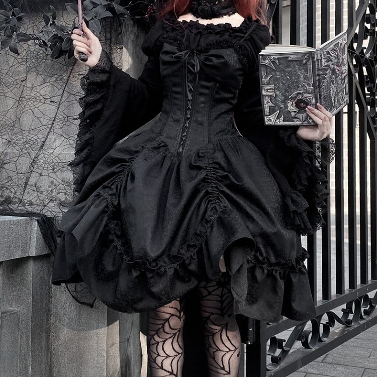 Skirt Lolita Corset Spaghetti Dress Straps Waist Jumper Black Gothic