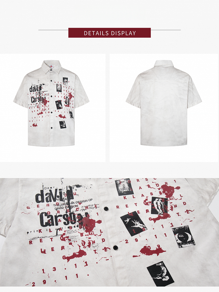 White Short Sleeve Shirt with Graffiti Print - KNOW8 Online Shop
