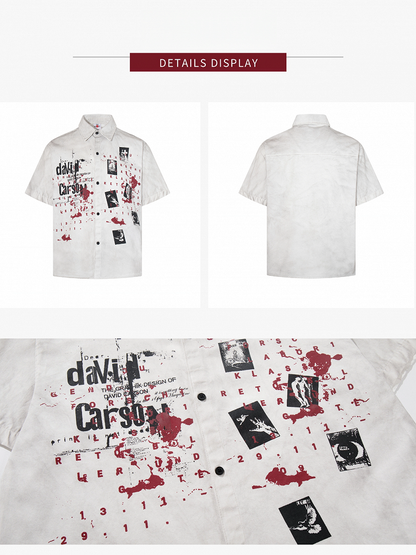 White Short Sleeve Shirt with Graffiti Print - KNOW8 Online Shop