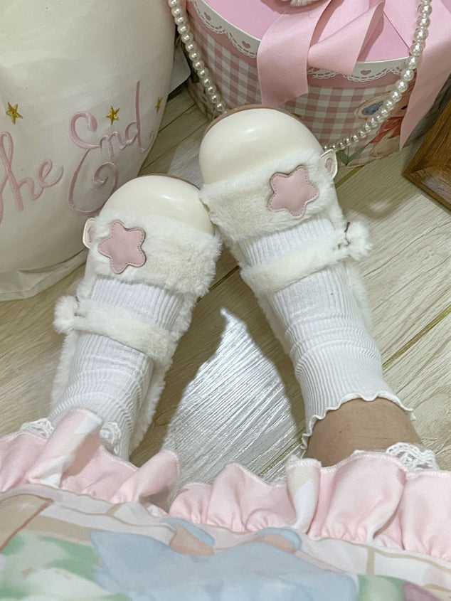 Akzent Beige Lolita Plüsch Fleece-gefüttert Rosa Stern - Snap Flats Cozy Button