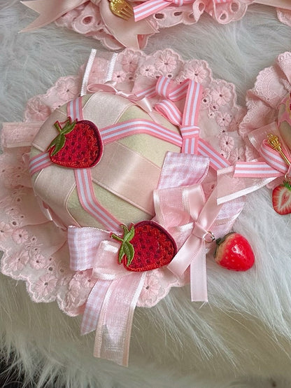 Pink Lolita Sweet Strawberry Ribbon Mini Decoration Hat and with