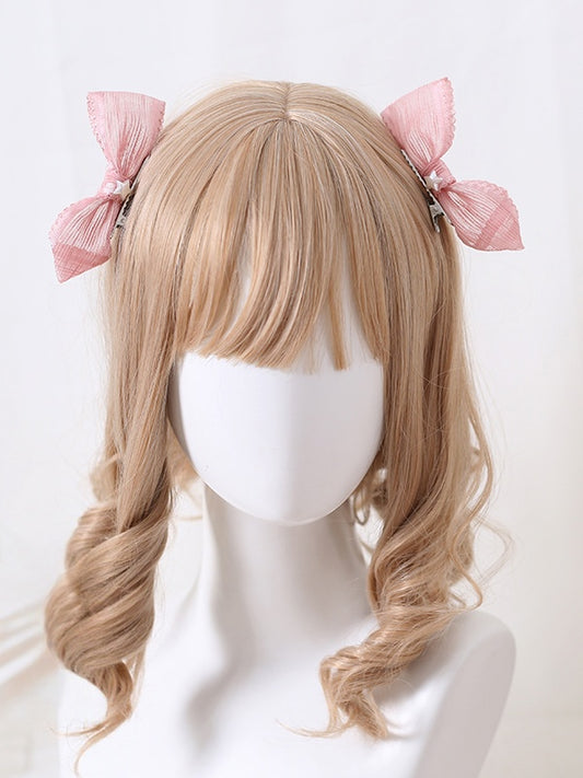 Bowknot Pink Pair Hairclips of Cute A Asymmetrical Lolita