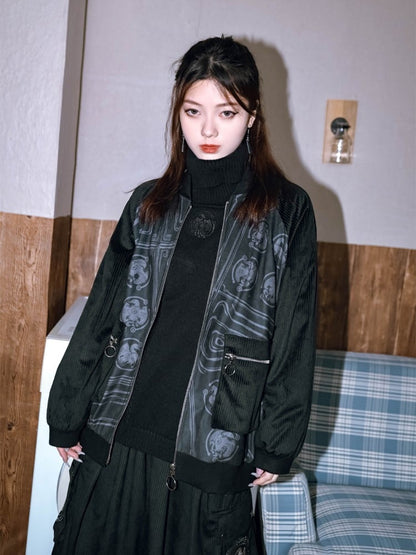 Embroidery Black Cheongsam Knit Gothic Bird Turtleneck with Sweater