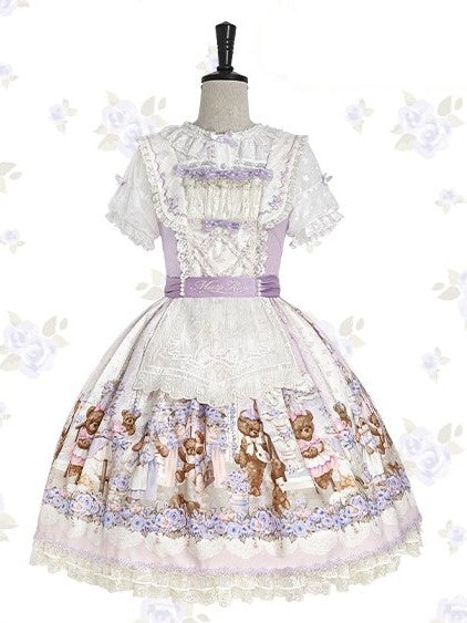 Sweet White Lolita Apron with Lace Edging - Stars Fall on the Foggy Island