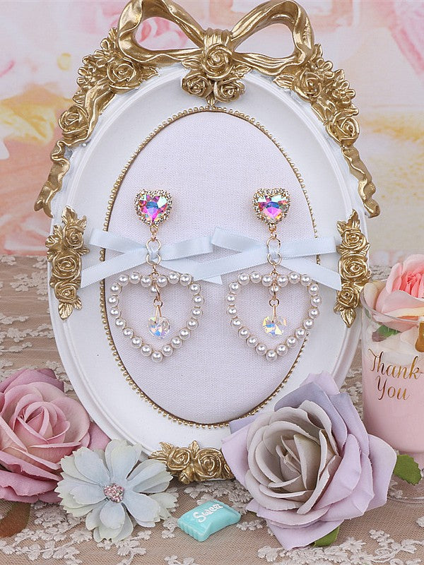 Kei Earrings Heart 7 Options Rhinestone Color Jirai Bowknot