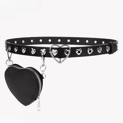 Y2K Buckle With Black Heart Waist Belt Heart-Shaped Bag