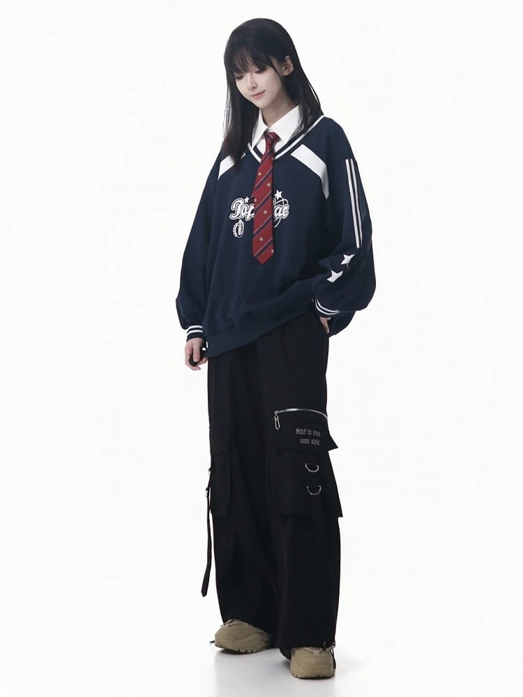 with Utility Straight-Leg Cargo Black Pants Techwear Straps