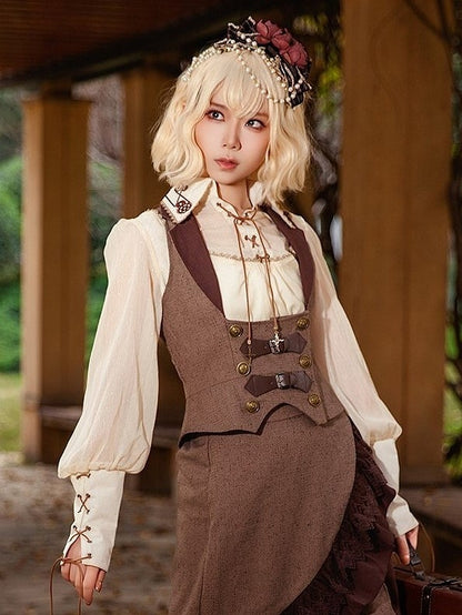 Details Steampunk with Button Lolita Waistcoat Coffee