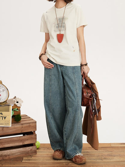 Seam Vintage - Trousers Center Front Denim High-waisted