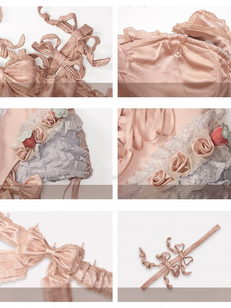 Strawberry Mousse Rococo Corset Top with Detachable Chest Bow and Shoulder Straps - Blood Supply