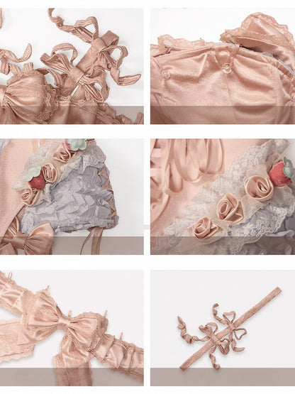 Strawberry Mousse Rococo Corset Top with Detachable Chest Bow and Shoulder Straps - Blood Supply