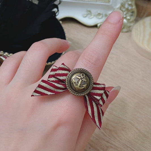 Knopfring Anker Rot Gestreift Schleife Schiffsmuster